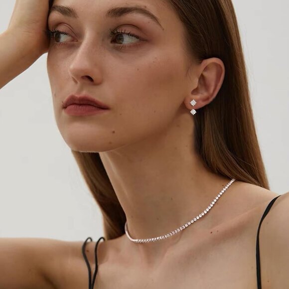 Tennis Necklace Set for Women Tennis Bracelets Diamond Earrings Sterling Silver - Picture 5 of 7